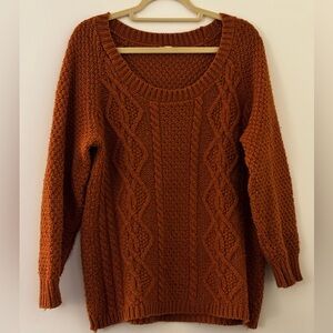BDG Cable Knit Scoop Neck Sweater - Rust